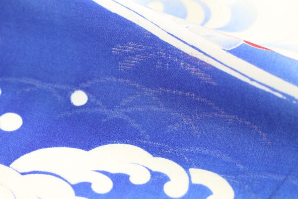 流水に花舟文の夏アンティーク着物