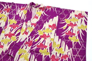 竹垣に菖蒲文の絽の夏アンティーク着物